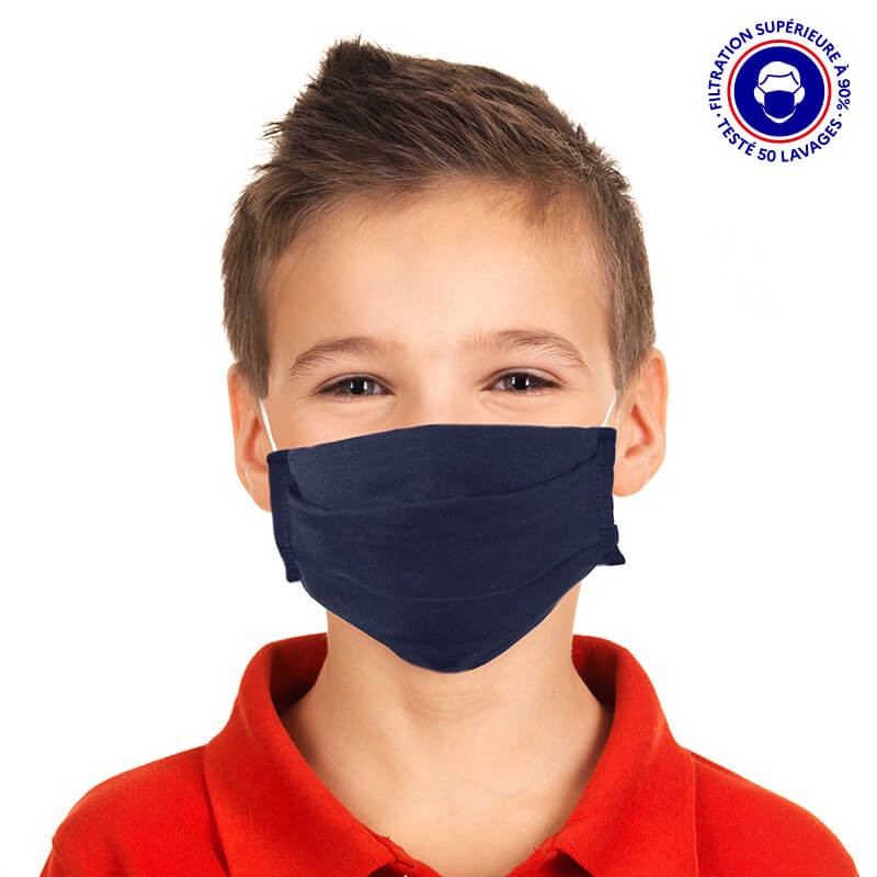 Masque catégorie 1 enfant lavable 50 fois UNS1 Bleu marine