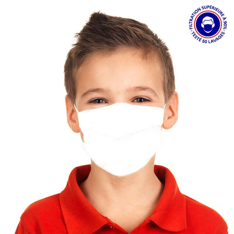 Masque enfant UNS1 en tissu lavable 50 fois Blanc