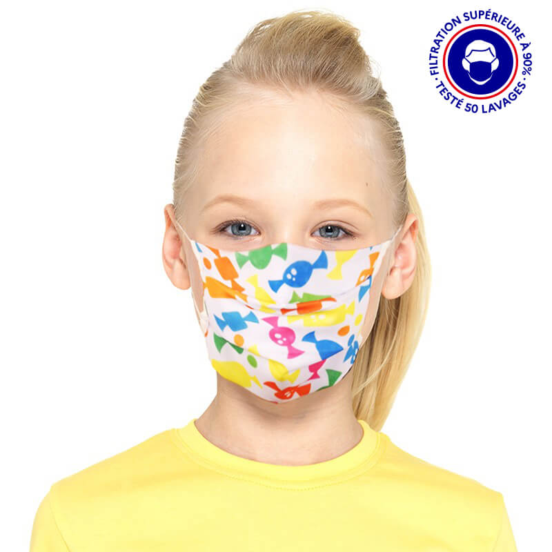 Masque enfant catégorie 1 lavable 50 fois UNS1 Bonbon